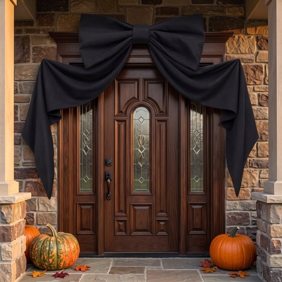 Giant Black Bow Halloween Decor, 48" x 24" Giant Black Bow for Wall Door Window, Indoor Party Hanging Decoration