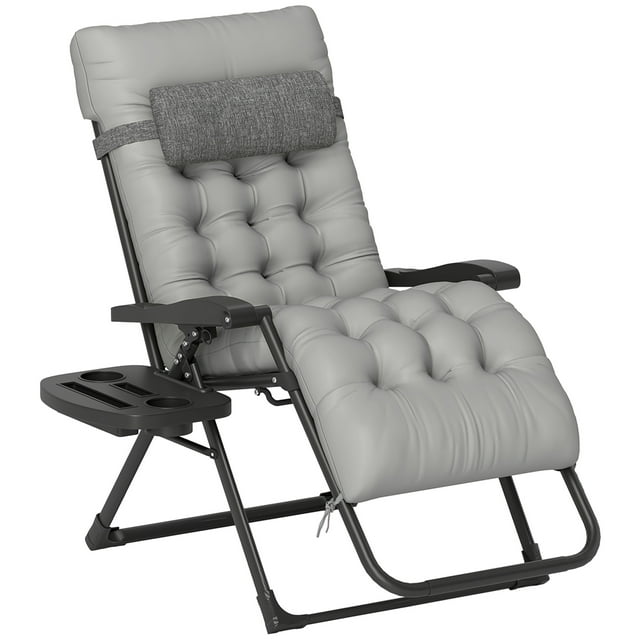 CoSoTower Fauteuil Inclinable Pliant Rembourré, Chaise Longue de Patio avec Porte-Gobelet, Dossier Réglable, Coussin Amovible, Gris