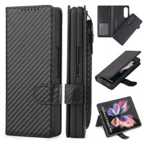 Dteck Case for Samsung Galaxy Z Fold 3 5G (2021),Luxury Business Leather Magnetic Card Holder Wallet Case with S-Pen Holder Pocket Hybrid PC Protective Kickstand Cover,Black#01