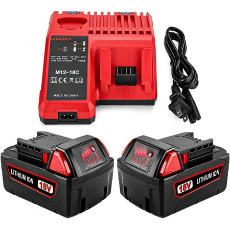 

For Milwaukee 18V Battery 6000mAh 2Pack with Milwaukee Battery Charger Kit