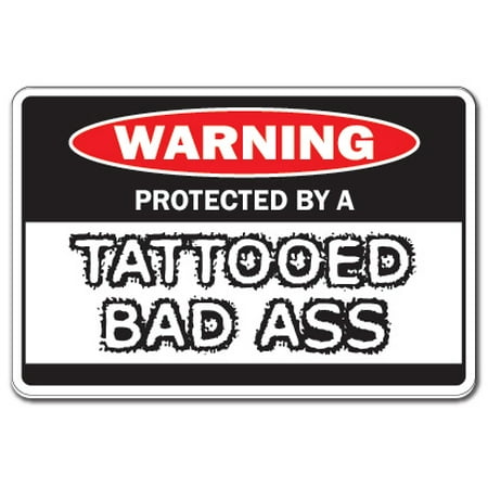 Protected By A Tattooed Warning Sign | Indoor/Outdoor | Funny Home Décor for Garages, Living Rooms, Bedroom, Offices | SignMission Large Gift Man Tattoo Artist Parlor Studio Sign (Best Friend Infinity Sign Tattoos)