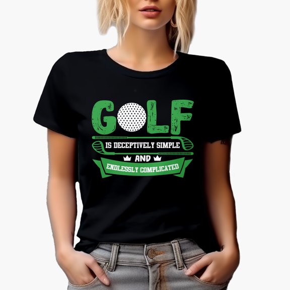 Golf Is Deceptively Simple and Endlessly Complicated with a Ball, Golf Player, Golfing or Golfer Themed Merch Gift, Black T-Shirt, Small