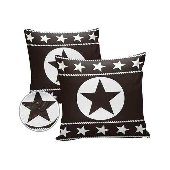 Pack of 2 Outdoor Pillow Covers, Black Retro Texas West Star Simplicity Waterproof Square Throw Pillowcase Cushion Decorative Pillow Covers for Couch Patio Tent, 16x16 in