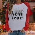 thumbnail image 2 of Penkiiy Happy New Year Women's Classic New Year Print Round Neck Long Sleeve Loose Round Neck Tops S Gray, 2 of 4