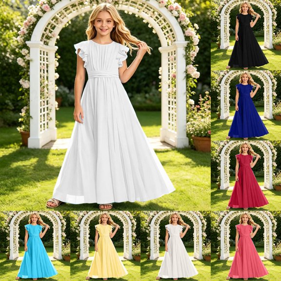 KDFJPTH Girls Dresses Casual Chiffon Party Wear Soft Flowy Toddler Formal Evening Dress