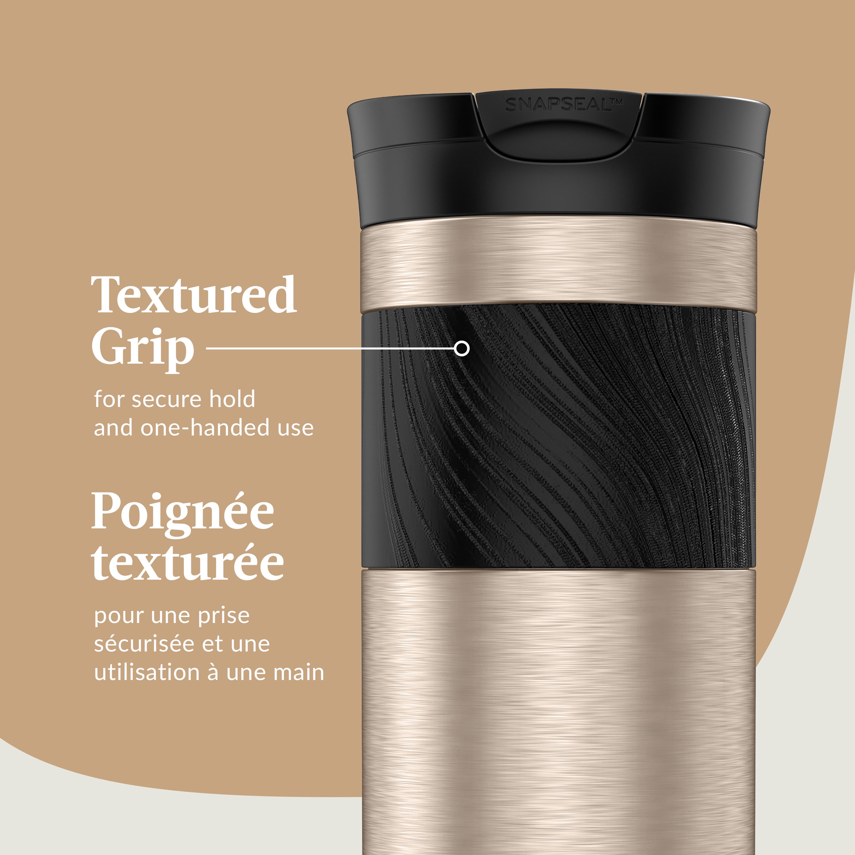 Contigo Byron 2.0 Stainless Steel Travel Mug with SNAPSEAL Lid and Grip, 20 oz (591 ml), Brown Sugar, 1 Count