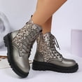 thumbnail image 5 of Juebong Womens Sequin Sparkle Lace-Up Combat Boots Chunky Low Heel Lug Sole Ankle Boots Glitter Short Booties Gray,41, 5 of 8