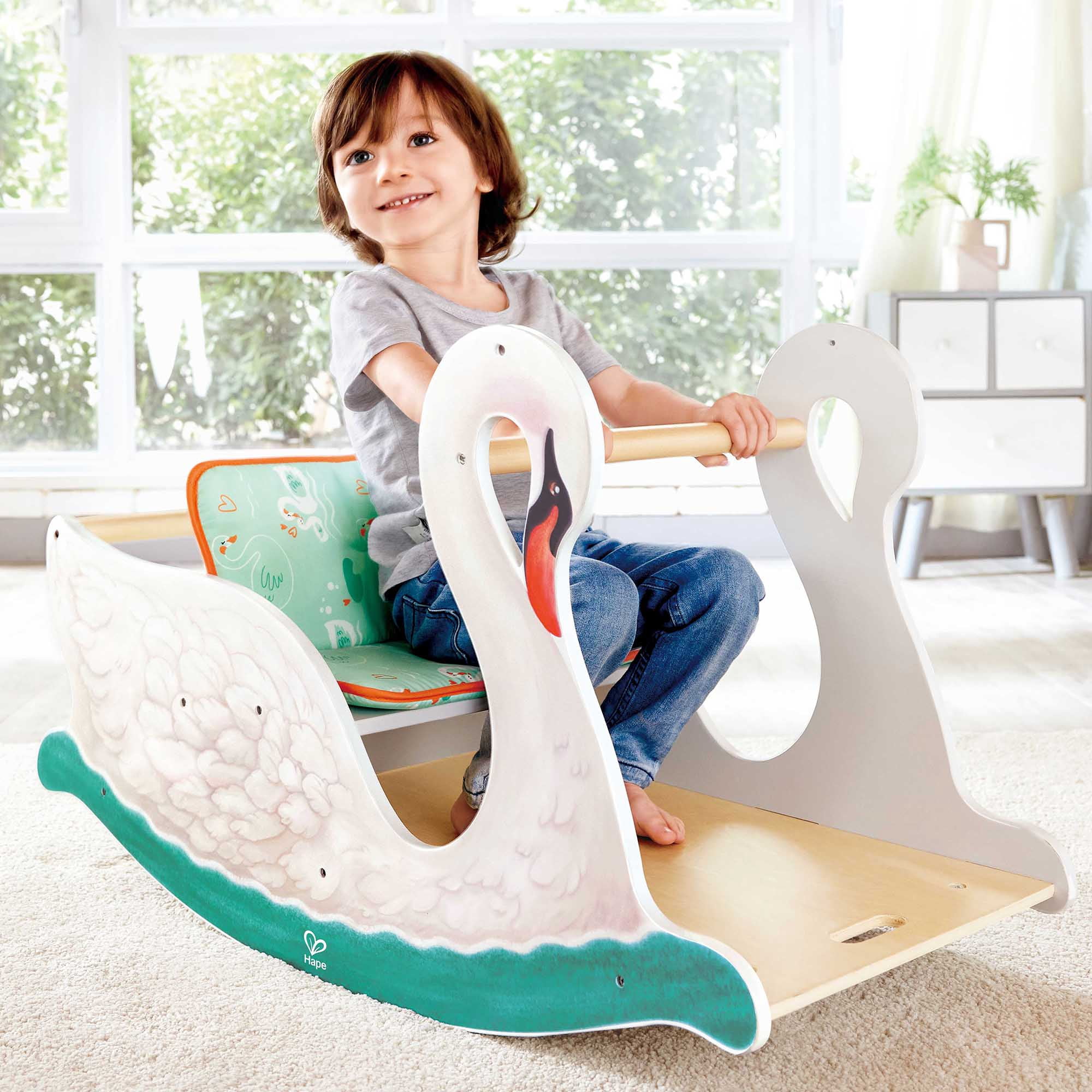 Hape: 2-in-1 Swan Seat - Baby Rocking Bassinet Cradle Converts To Toddler Rocker Chair Seat, Baby Gym, Adaptable Cushions, Babies & Toddlers Ages 6mo+