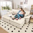 thumbnail image 5 of Dinosisco Modular Sectional Cloud Couch with 2 Reversible Ottoman, Oversized 2 Seater Indoor Chaise Lounge L-Shaped Small Space Corduroy Sofa for Living Room/Apt, Beige, 5 of 9