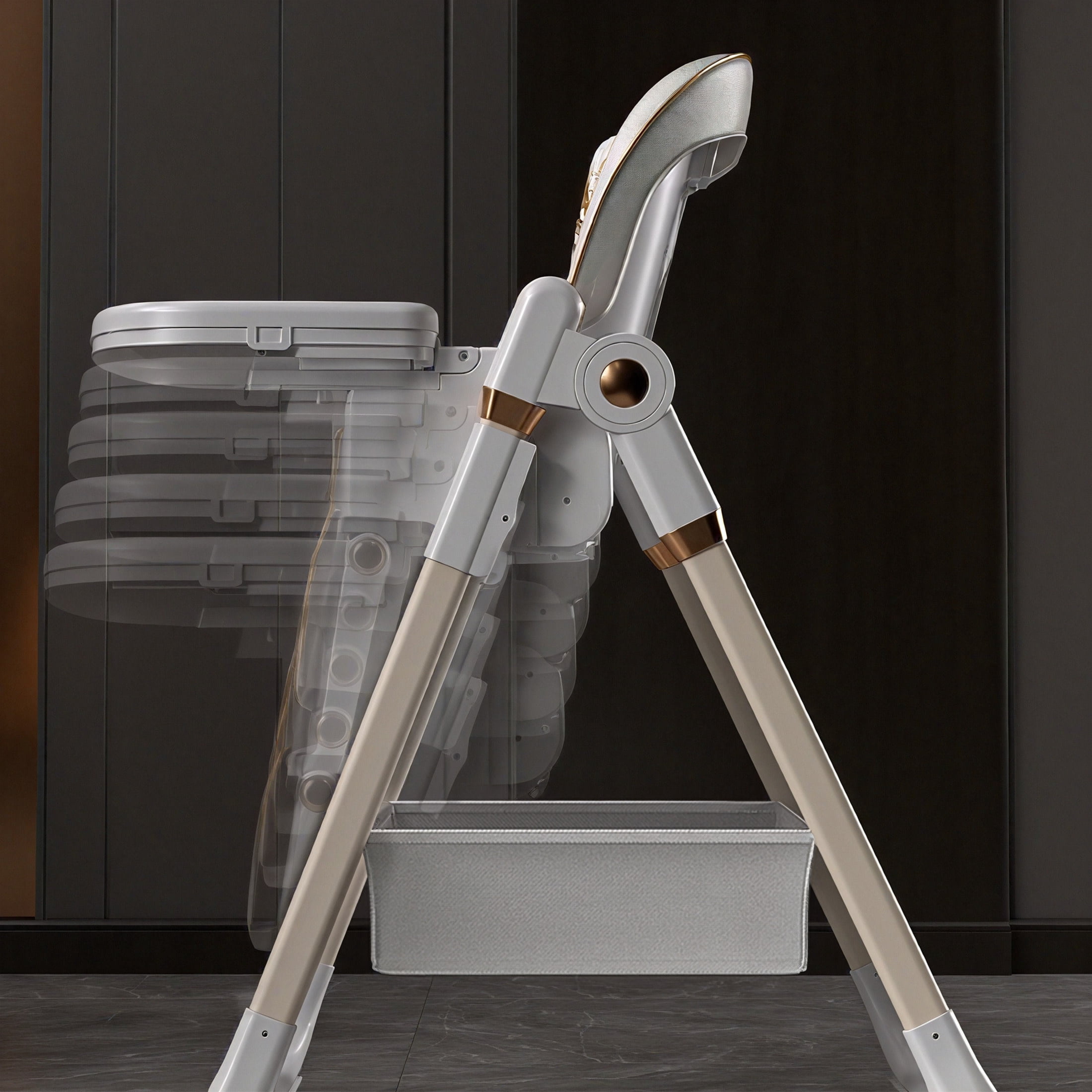 Noble House Adjustable Baby High Chair with Tray, Safety Harness & Lockable Wheels, White