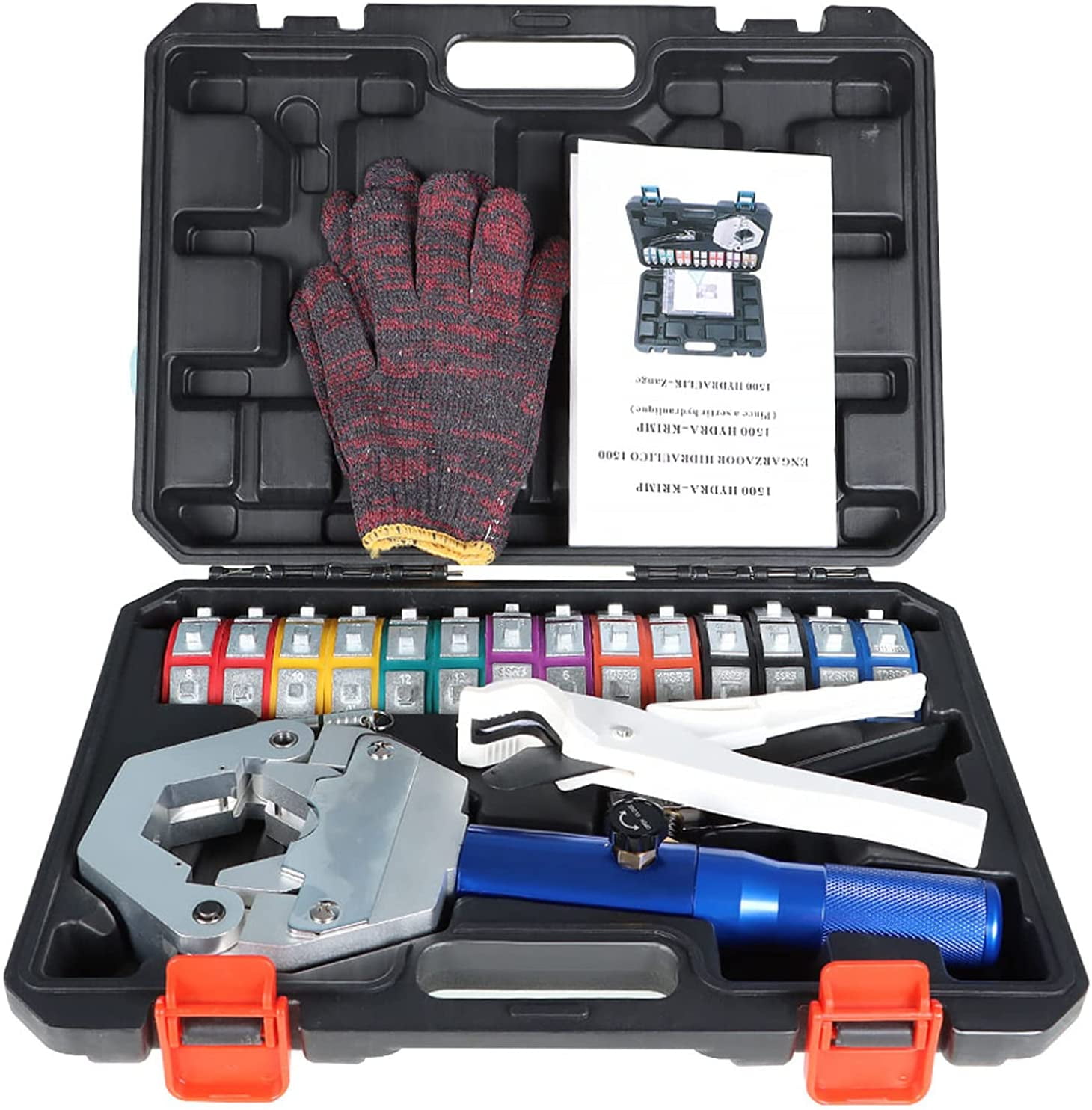 findmall Hydraulic AC Hose Crimper Kit Hydraulic Hose Crimper Hydra-Crimp 71500 Hydraulic Hose Crimping Tool with 7 Pairs of Dies Set Fit for Barbed and Beaded Hose Fittings