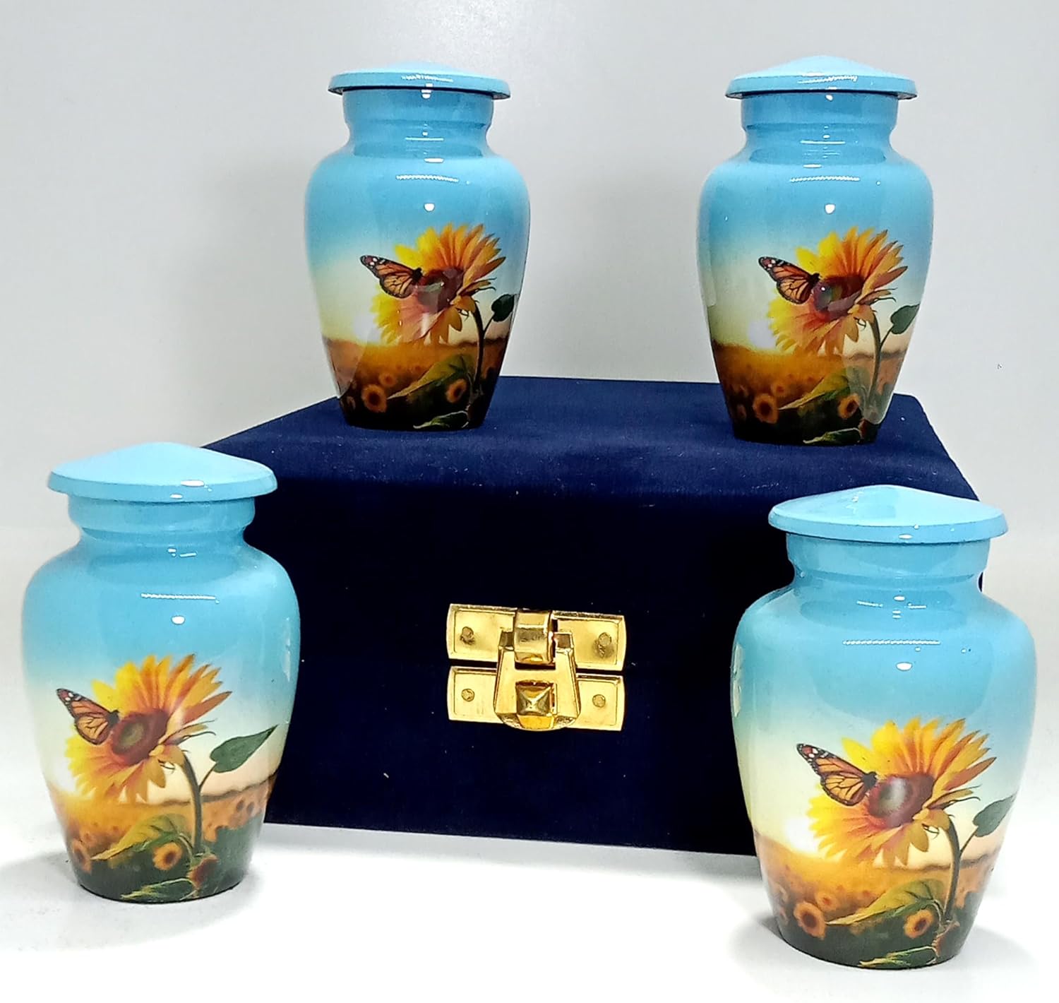 UR Keepsake Urn Set of 4-Sunflower with Butterfly Cremation Keepsake Urn for Human Ashes with Velvet Box & 4 Velvet Bag-Mini Keepsake Urn - Affordable Keepsake Urn (3 cu.in x 4pcs) (1)