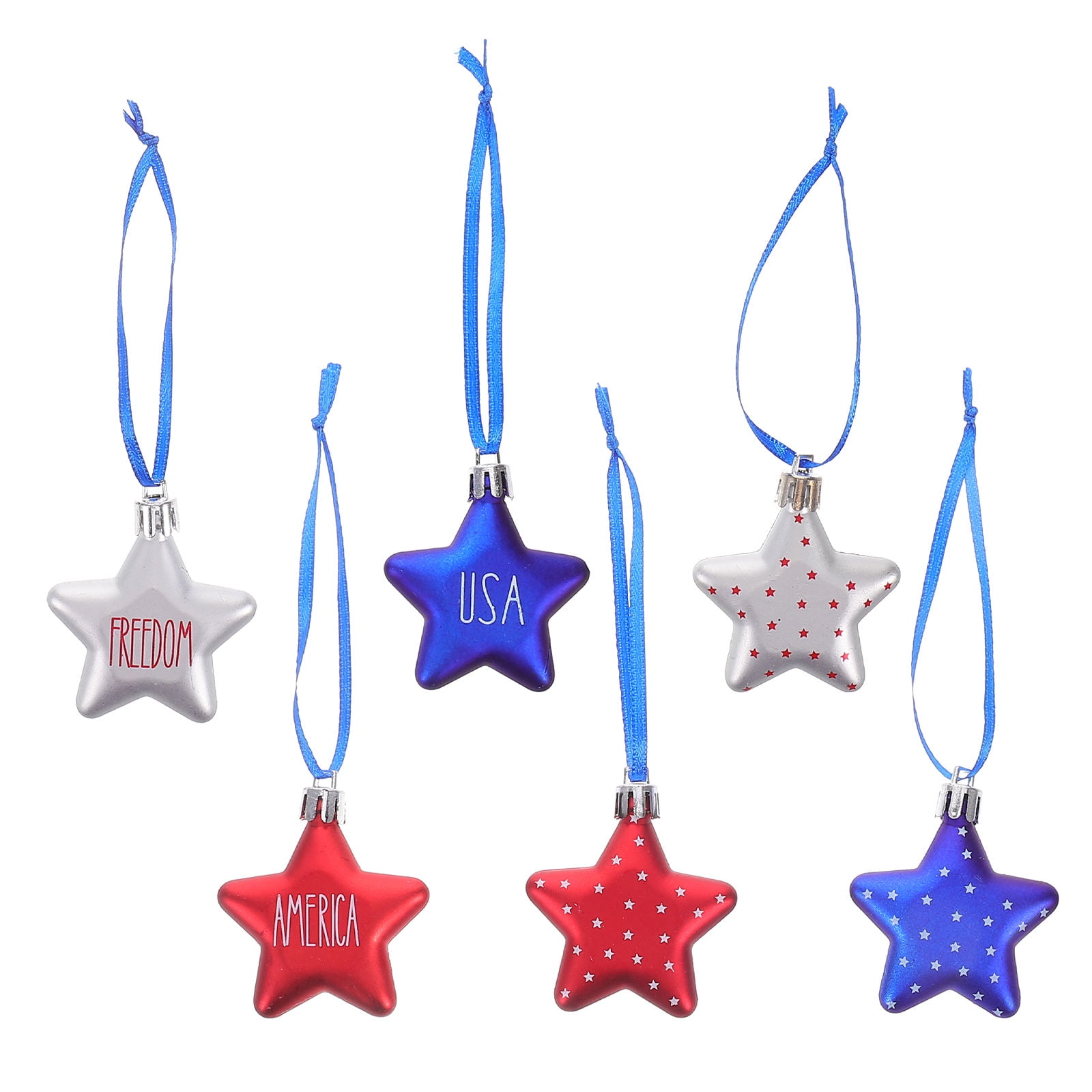 Amosfun 6Pcs Patriotic Hanging Star Ornaments Assorted Color Memorial Day and July 4Th Decor