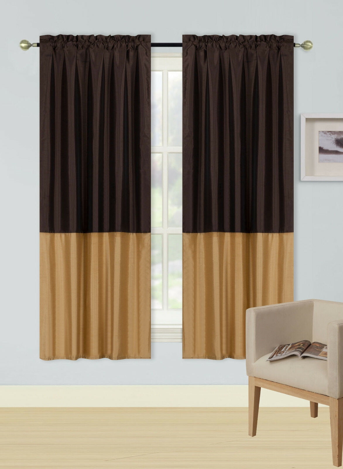 1 SET ANY CURTAIN SEMI SHEER ROD POCKET PANEL 2 TONE SOLID COLORS BROWN GOLD CAN SEE THRU TREATMENT WINDOW KITCHEN BATHROOM SIZE 30" WIDE X 36" 8f8ad9f0 78df 453d bcef d77db74abc1f 1 34e77a81dbf7a201e991fb89bba7c9be