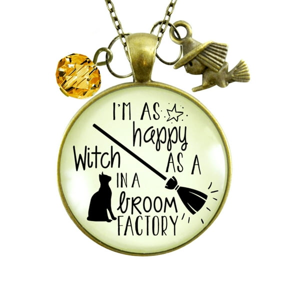 Happy Witch Necklace Broom Factory Halloween Gutsy Goodness Bronze Female Adult Metal Jewelry