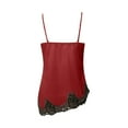 thumbnail image 5 of yueewhu Women Satin Lace Camisole Top Sleeveless Spaghetti Strap Silk Lace Trim Cami Top Asymmetrical Tank Top Streewear (Wine, M), 5 of 5