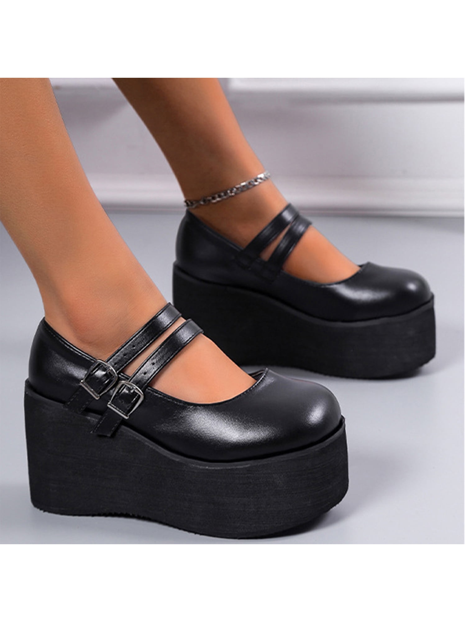 SIMANLAN Women Shoes Platform Mary Janes Gothic Ankle Strap Uniform ...