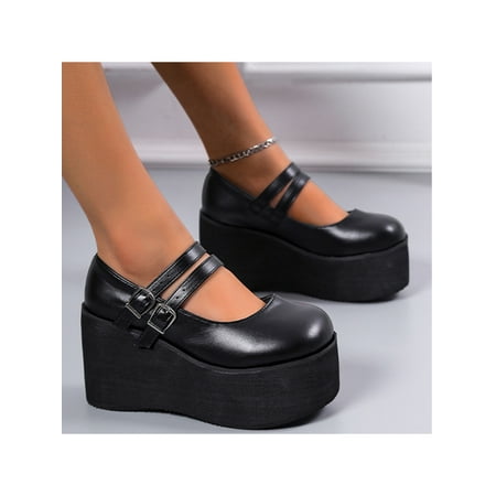 

Kesitin Ladies Comfort Platform Shoe Dress Non-slip Lolita Mary Janes Fashion Gothic Pumps Black 4.5