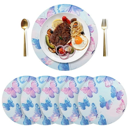 

Ryvnso Gradient Butterfly Round Plate Mats Dining Table Placemat Set of 6 for Holiday Decoration