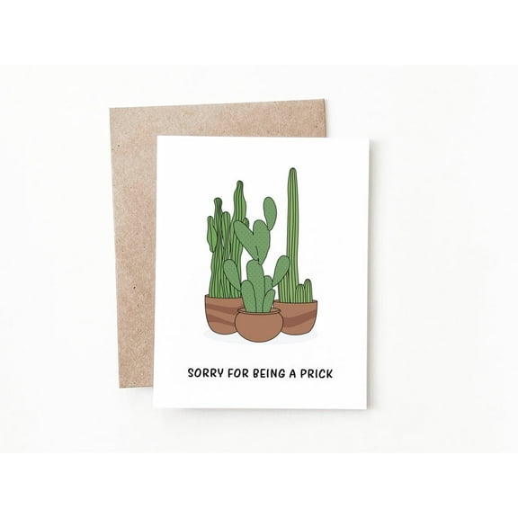 Sorry for Being a Prick Greeting Card – Cute Cactus Design – Perfect Apology Card with Envelope – Humorous Blank Inside for Personal Messages