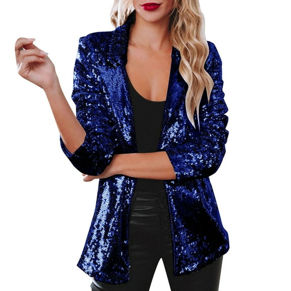 Baberdicy Women Sequins Blazers for Women Sequin Jacket Casual Long Sleeve Glitter Party Shiny Lapel Rave Outerwear Coat Blue Acrylic