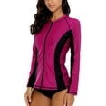 thumbnail image 3 of Women Long Sleeve Zipper Rash Guard Color Block Swimwear UPF 50+ Sun Protection Running Shirt, 3 of 7