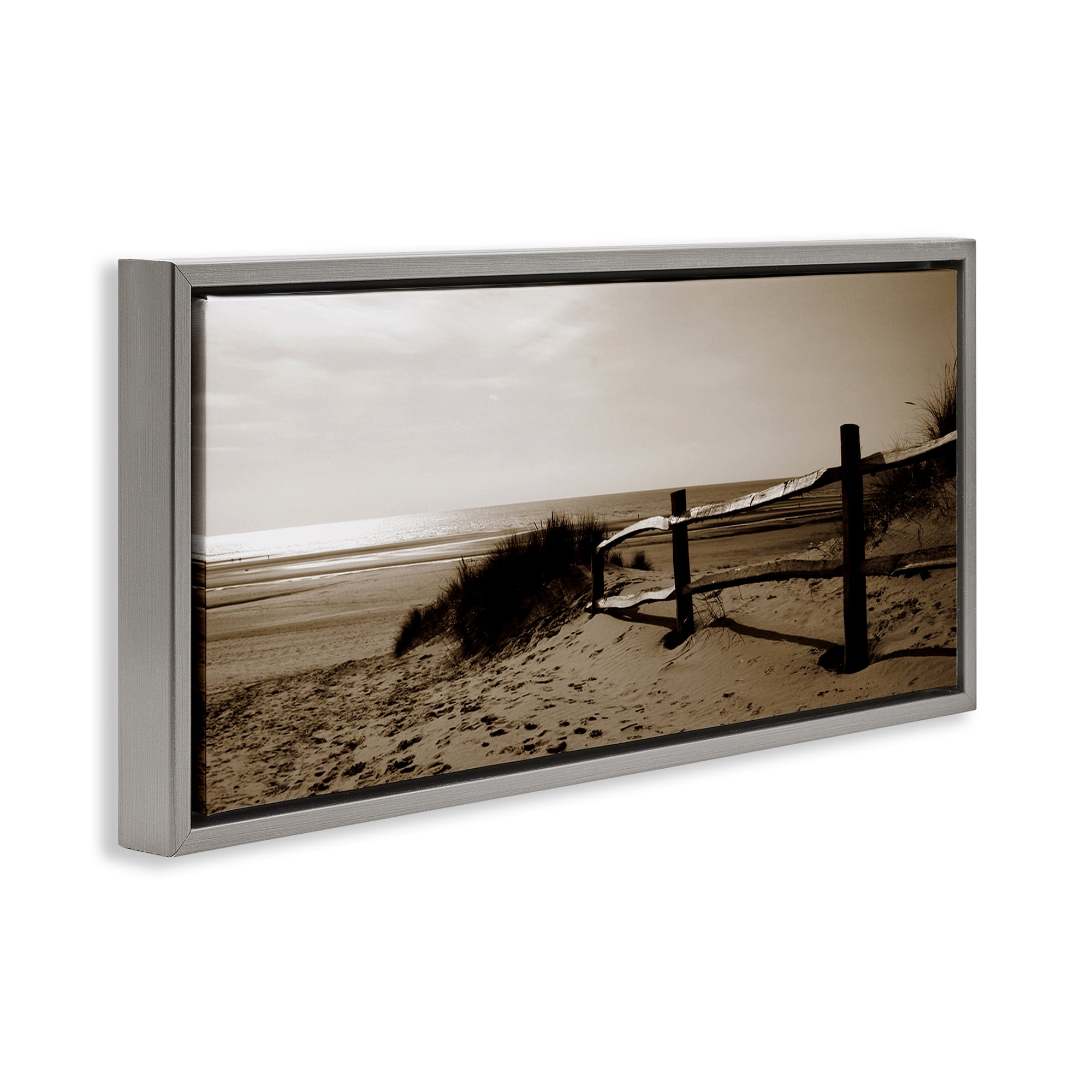 Stupell Industries Beach at Sundown Nautical & Beach Photography Gray Floater Framed Canvas Art Print Wall Art, 25 x 11