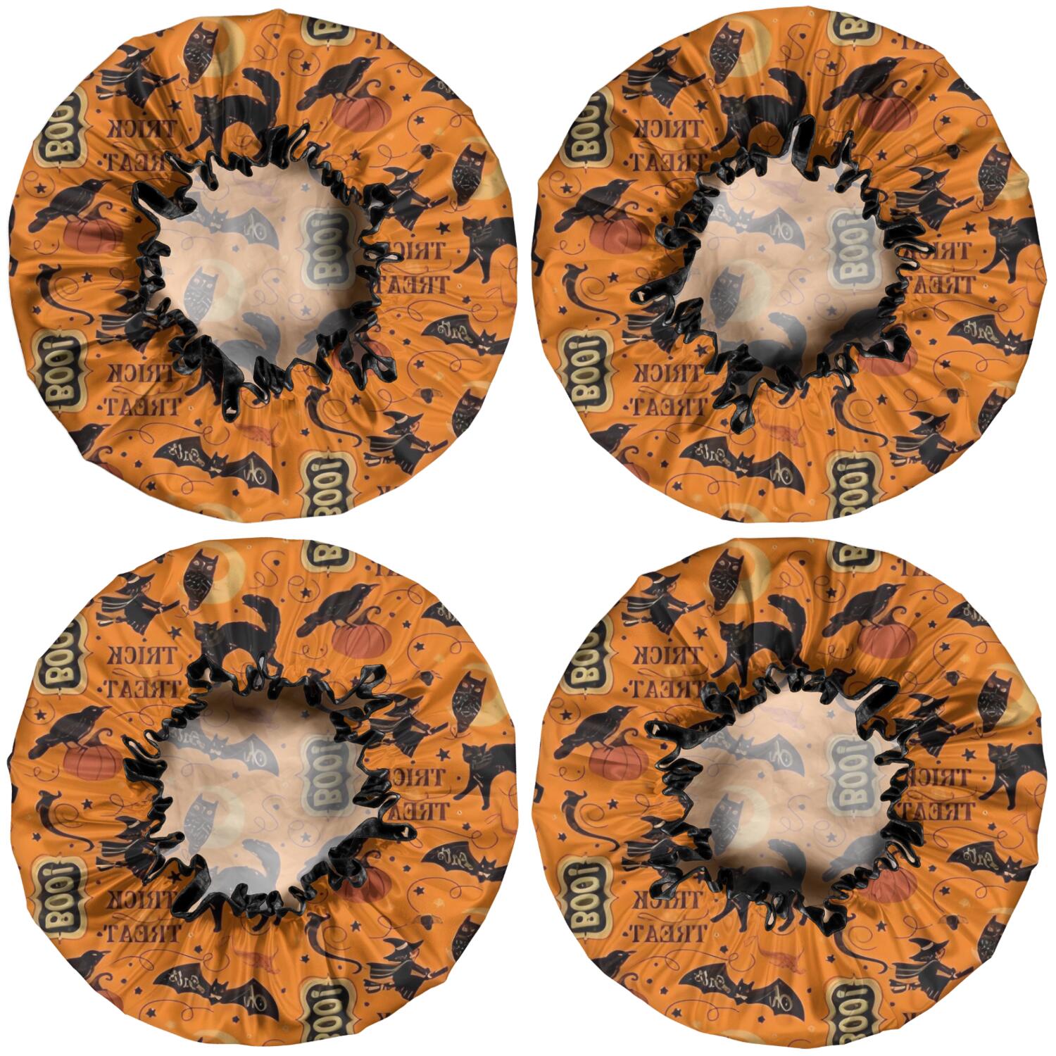 Shower Caps,Vintage Halloween Elements Pattern Waterproof Shower Cap for Women 4 Pieces,Double Reusable Hair Cover for Shower PEVA Elastic Stretch Hem