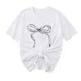 thumbnail image 2 of Jusqu'à 65 % de Réduction d'Été Iumwxz T-Shirts Basiques Plissés Décontractés pour Femmes Hauts d'Été Mignons pour Femmes Blouse à Imprimé Nœud Col Rond Manches Courtes Blouse pour Femmes Confortable pour l'École, 2 of 4