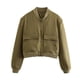 thumbnail image 3 of Chaqueta Universitaria Corta para Mujer, Larga, Abotonada, Informal, con Bolsillos. Verde L, 3 of 7