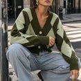 thumbnail image 6 of Rrxhxhs Cardigan Sweaters for Women Argyle V-Neck Knit Button Front Long Sleeve Cropped Vintage Casual Layering Top, 6 of 8