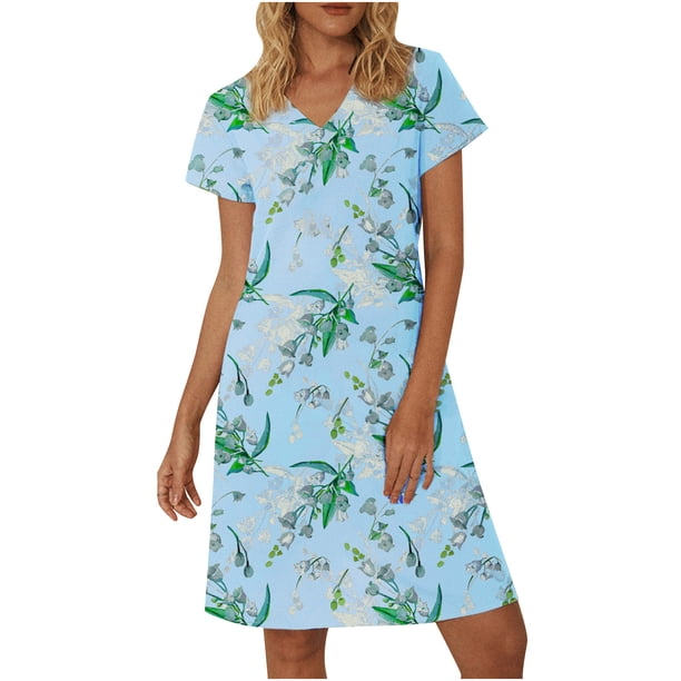 Vestidos Casuales Para Mujer, Vestido De Verano Para Mujer, Con Estampado Floral, Casual, Cuello En V, Manga Corta, Sexy, Elegante, Vestido A, Verde