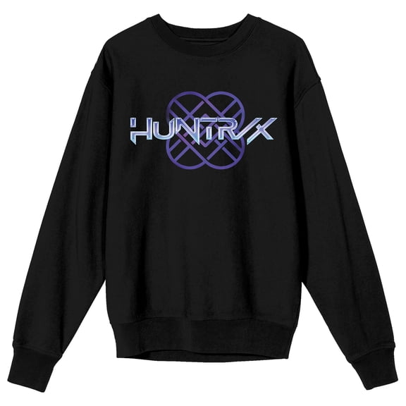 KPop Demon Hunters Huntr/X Logo Adult Black Crew Neck Long Sleeve Sweatshirt-Medium