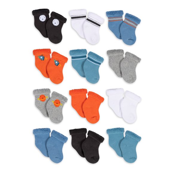 Gerber Baby Boy Terry Wiggle-Proof Socks, 12-Pack (0-3 Months - 6/9 Months)