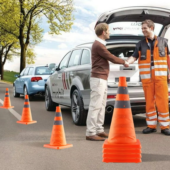 KFFKFF Safety Cones 4 pcs 18" Collapsible Traffic Cones with Reflective Collars
