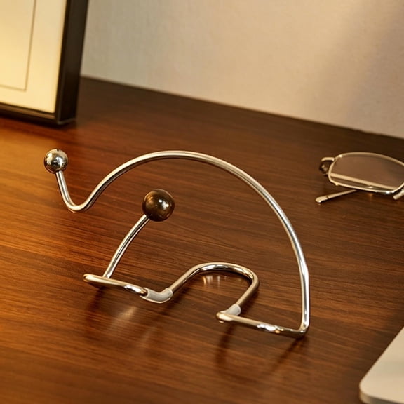 Phone Stand, Stainless Steel Desktop Support with Wood Detail, Hands Free Tablet Holder for Horizontal Viewing, No Blocking Device Stand for Home Office Video Meetings Daily