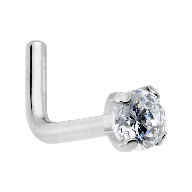 Body Candy 18G 6mm Womens Grade 23 Titanium 3mm Clear Accent L Shaped Nose Ring Nose Stud Body
