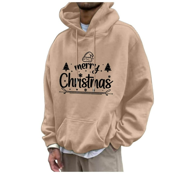 CAIXIA Mens Hoodies Pullover 3xl Christmas Clothes Funny Christmas Jumper Graphic Print Long Sleeve Casual Sweatshirt Christmas Sweatshirts for Men,Khaki