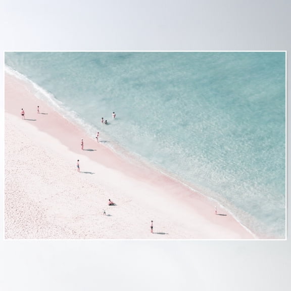 Beach Love - Aerial Pink Beach - Ocean - Sea Photography By Ingrid Beddoes Poster Wall Art, Modern Wall Decor For Living Room Bedroom, 8x12 UNFRAMED
