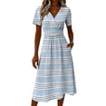 thumbnail image 5 of Minjewel Women's Striped Shift Dress with Breton V-Neck - Short Sleeve Summer Dress, Loose Flowy Beach Party Outfit, Comfy Vacation Mini Dress,Sky Blue,XL, 5 of 6