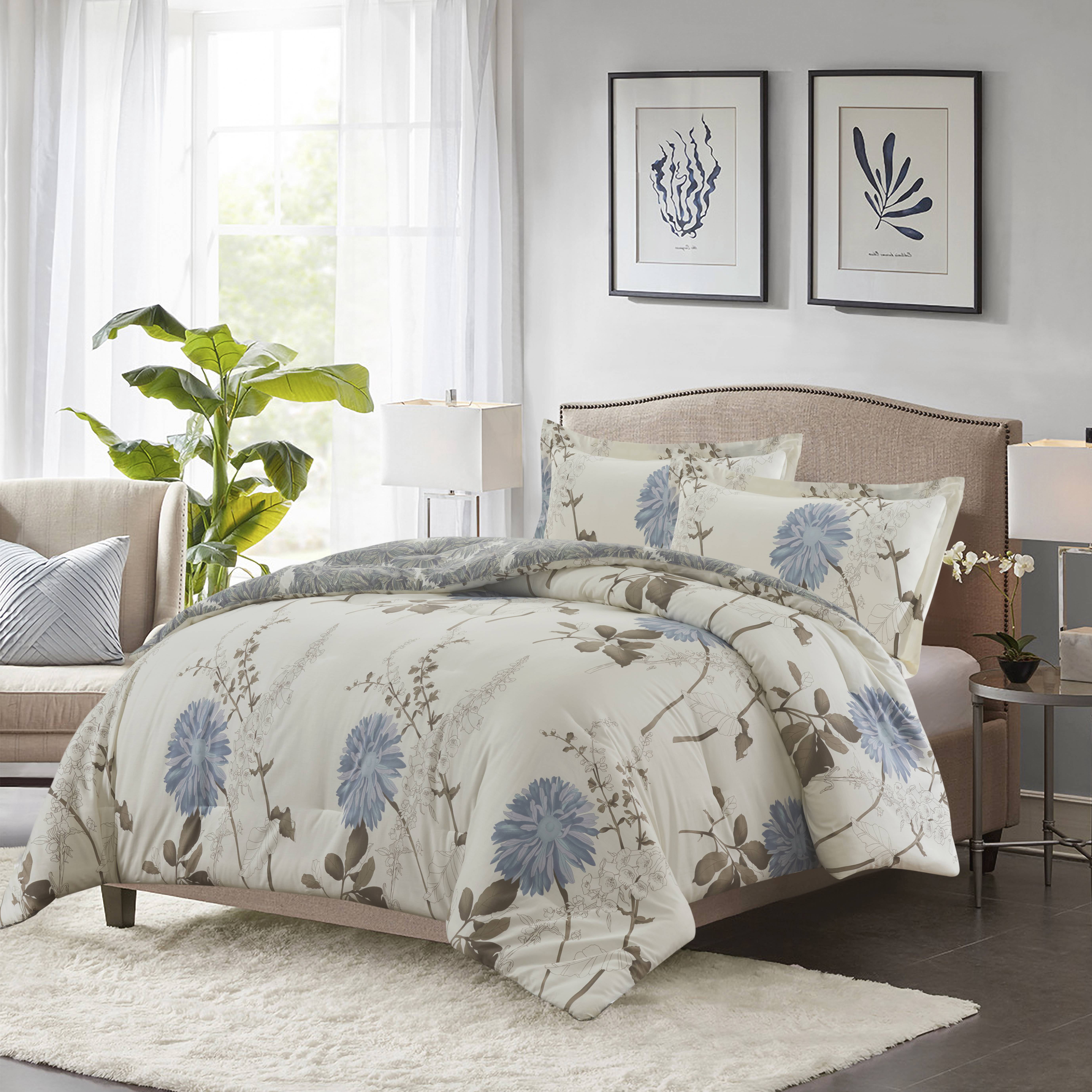 Swanson Beddings Daisy Floral Comforter Set: Comforter and and Pillow Shams 100% Cotton Shell Queen