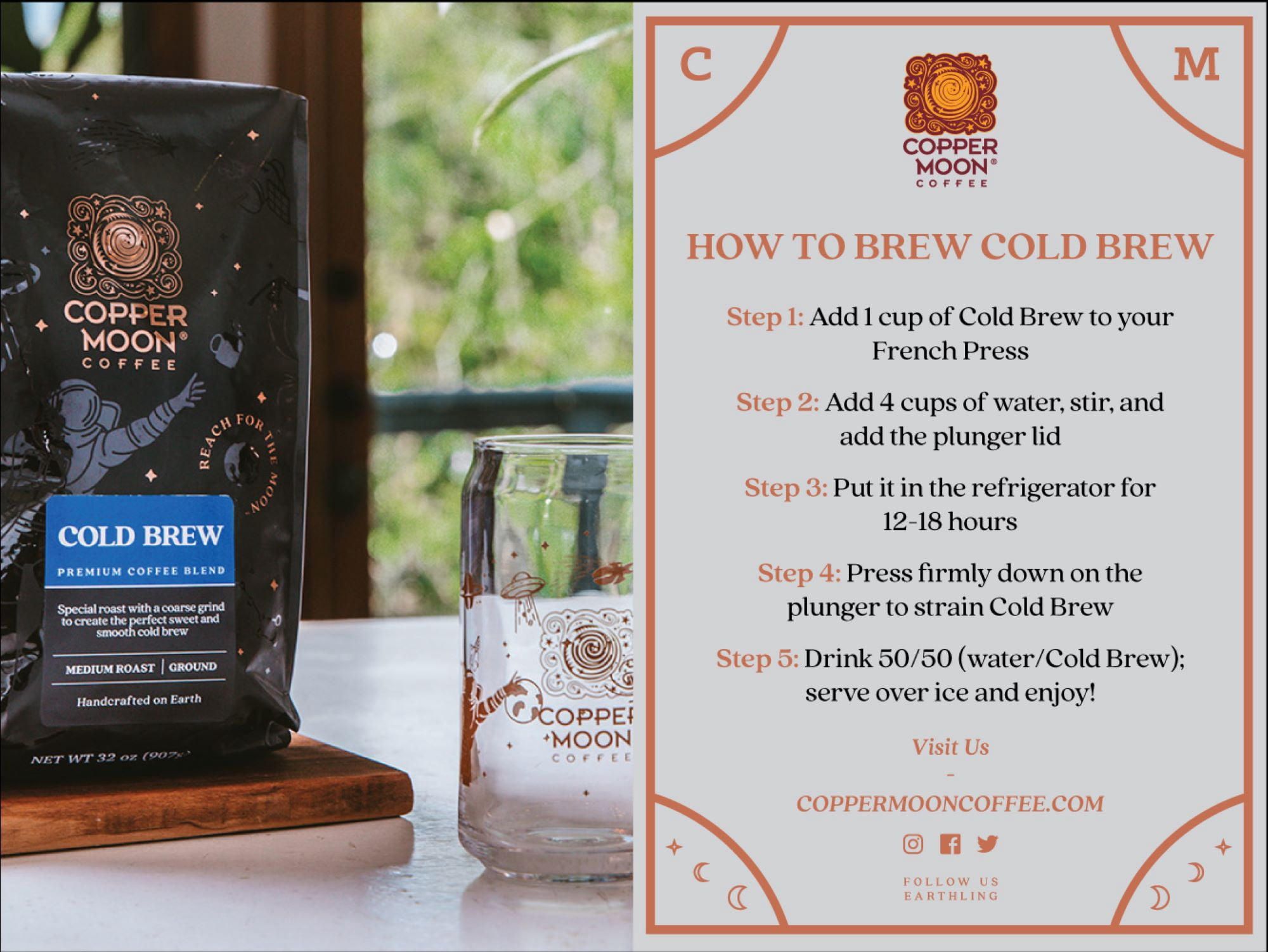 Copper Moon Ground Coffee, Medium Roast, Cold Brew Special Blend, 2 lb