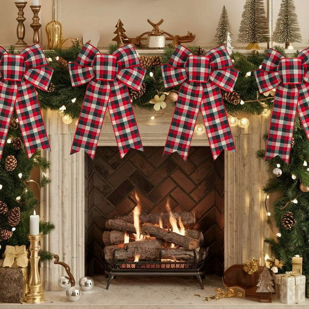 Lazos de Navidad para decoraciones de árboles | Adornos de árbol de Navidad rojos con respaldo de hierro | Adorno de caja de regalo reutilizable grande | Decoración navideña interior y exterior |