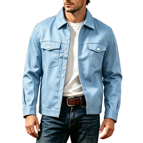 YUGYXL Men's Lapel Button down Casual Jackets Loose Fashion Fall Jackets | Breathable Stretch Slim Fit Trucker Light Blue Jackets