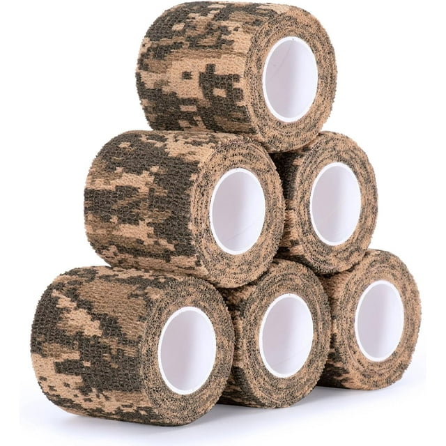 TFixol Ruban Camouflage Réutilisable Auto-Adhésif pour Usage Extérieur - Largeur 5CM, Longueur 4.5M, Camouflage Désert, Lot de 6