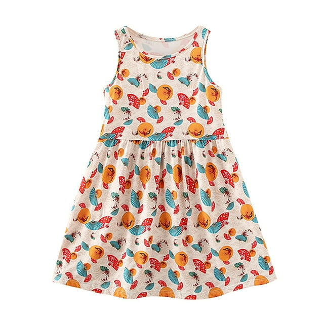Robes d'Été Décontractées pour Filles Tout-Petits Bébé Fille Sans Manches à Volants Robes Décontractées Imprimés Floraux Danse Fête Princesse Robes Décontractées 8-9 Ans