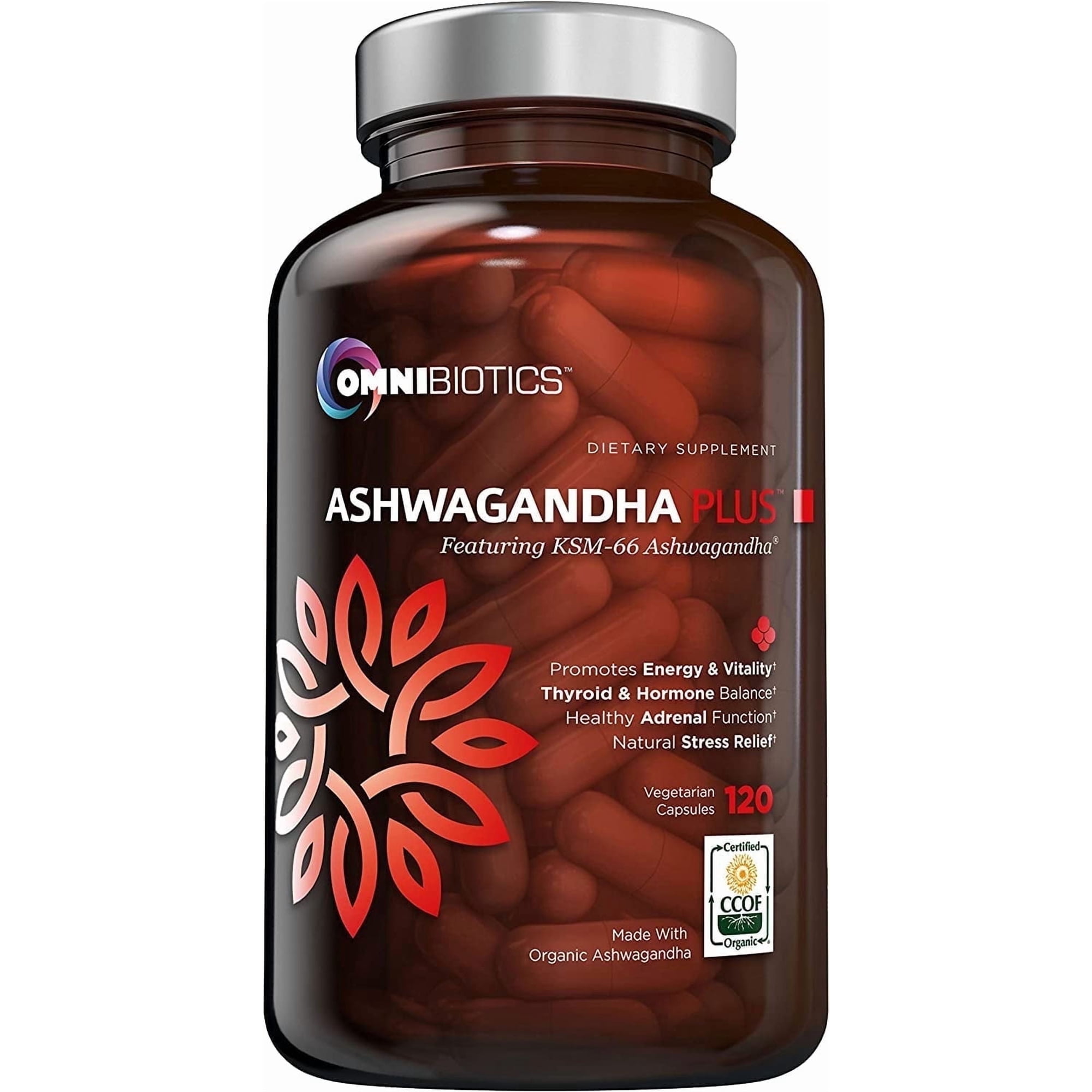 OmniBiotics Organic Ashwagandha Supplement – 1300mg Total Strength – 900mg Organic Root Powder & 400mg KSM-66 Extract – Stress Relief, Mood & Sleep Support – Non-GMO – 120 Vegan Capsules