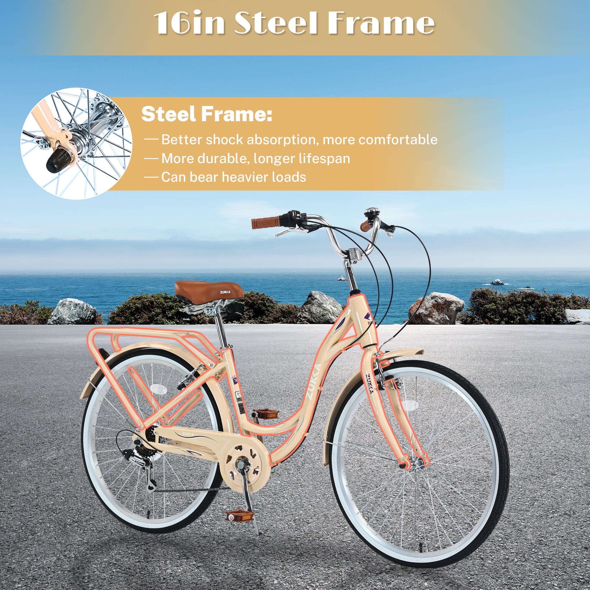 Beach Cruiser Bike Rose Gold Bike Basket Womens Bike 26