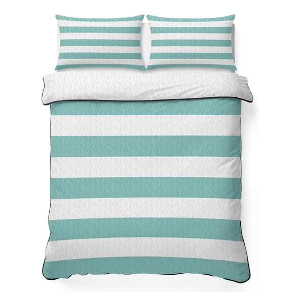 Teal Geometric 3 Piece Quilt Bedding Set with 2 Pillow Shams, Stripes Lightweight Bedspread Coverlet, Soft Breathable All Season Quilt, 68 x 86 Inch