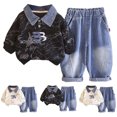 thumbnail image 2 of Toddler Baby Boy Clothes Infant Fall Winter Outfits Striped Waffle Long Sleeve Crewneck Sweatshirts Pants 2-3Years, 2 of 9